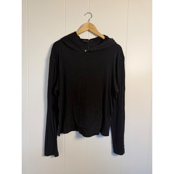 Good American Tops - Good American Ribbed Hoodie 1/2XL Black Long Sleeve Kangaroo Pocket GT0531B